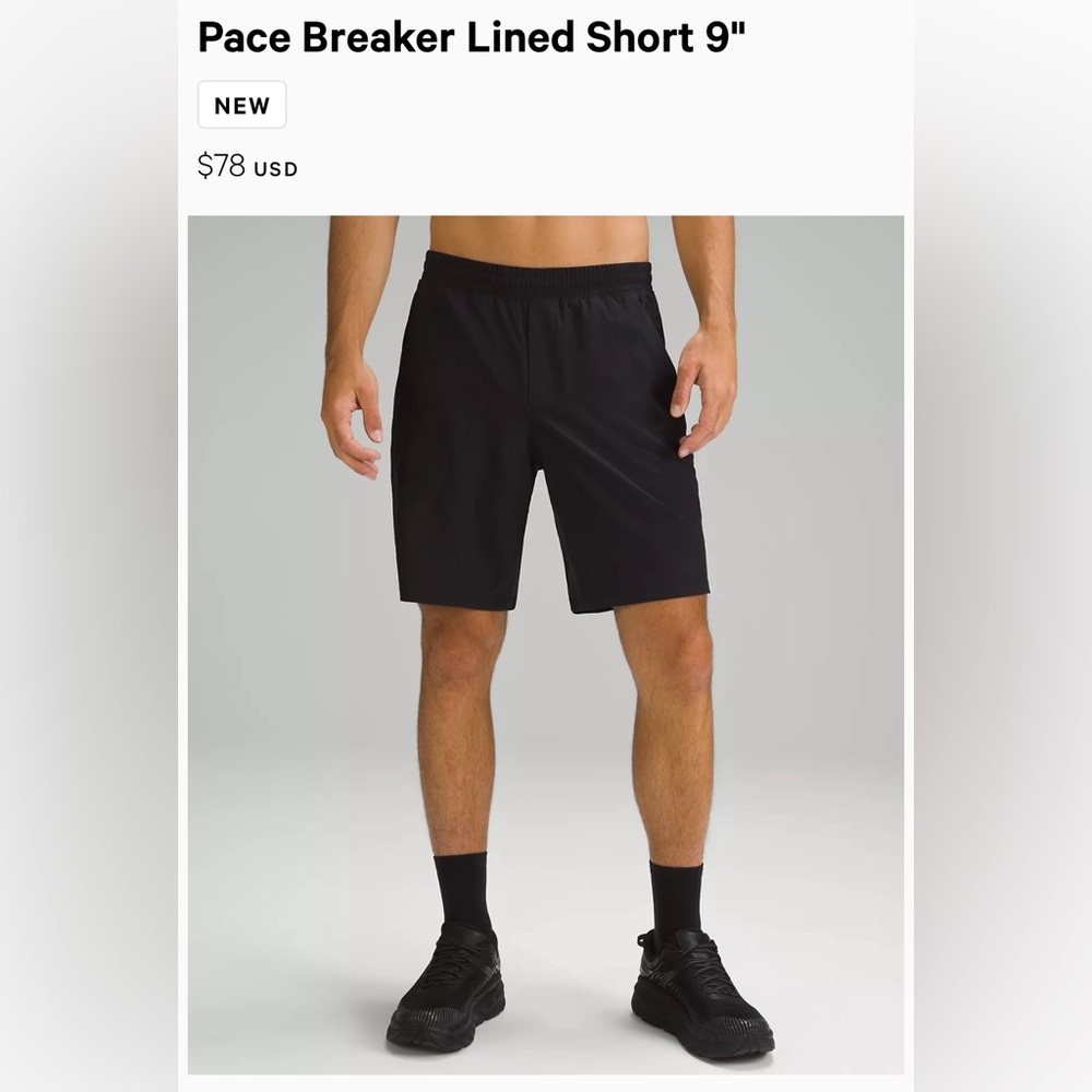 Lululemon Men's Quick Dry Pace Breaker
Lined Black Short size M